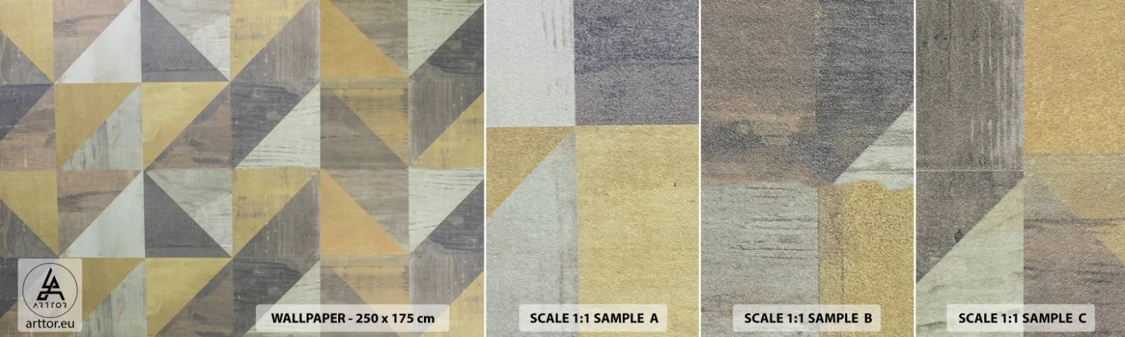 Amostra de papel de parede autocolante Deluxe Sticker - Em ângulo com um triângulo - Abstração, Pedaço, Triângulos - 100x30 cm