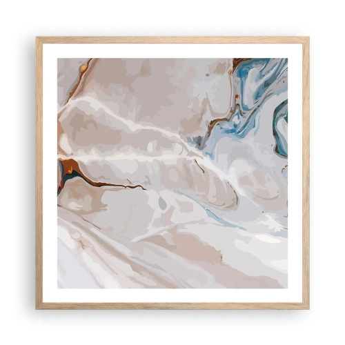 Pôster com moldura de carvalho claro - Meandros azuis sob branco - 60x60 cm