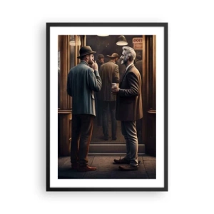 Pôster com moldura preta - Dois homens elegantes conversando em frente a um café - 50x70cm - Boa hora do dia - Decoração de parede moderna para a sala de estar e quarto ARTTOR