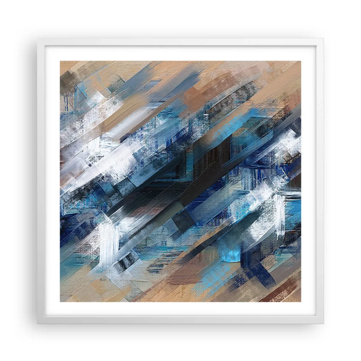 Pôster em moldura branca - Numa diagonal azul - 60x60 cm