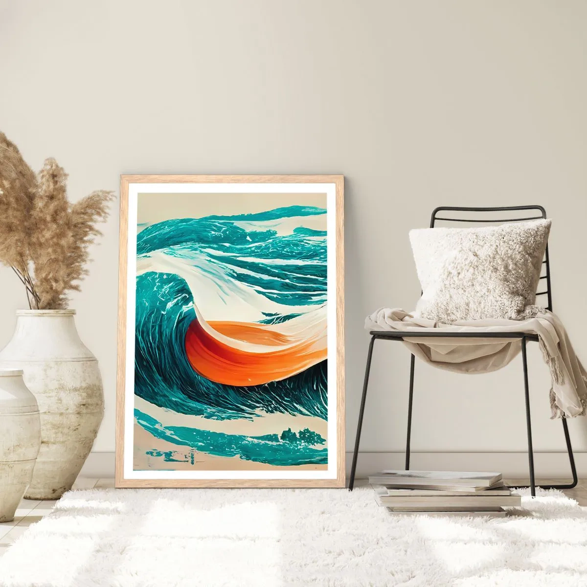 Pôster com moldura de carvalho claro - O sonho de um surfista - 70x100 cm