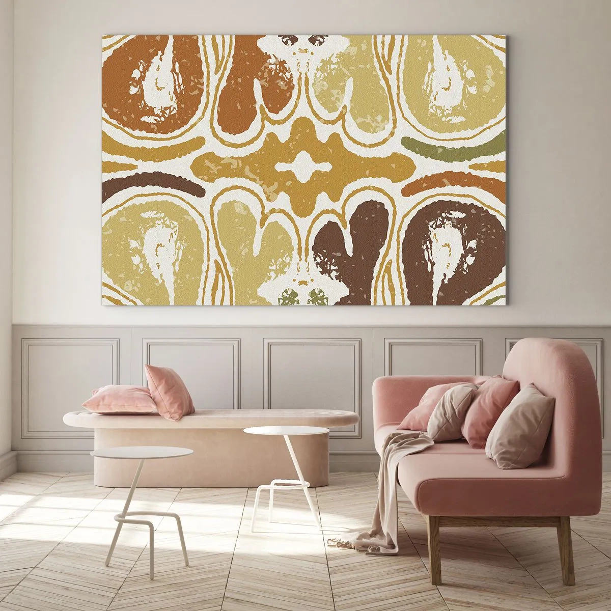 Quadro em vidro - Abstração simétrica em tons terrosos quentes - 70x50cm - Abstração sentimental - Decoração de parede moderna para a sala de estar e quarto ARTTOR