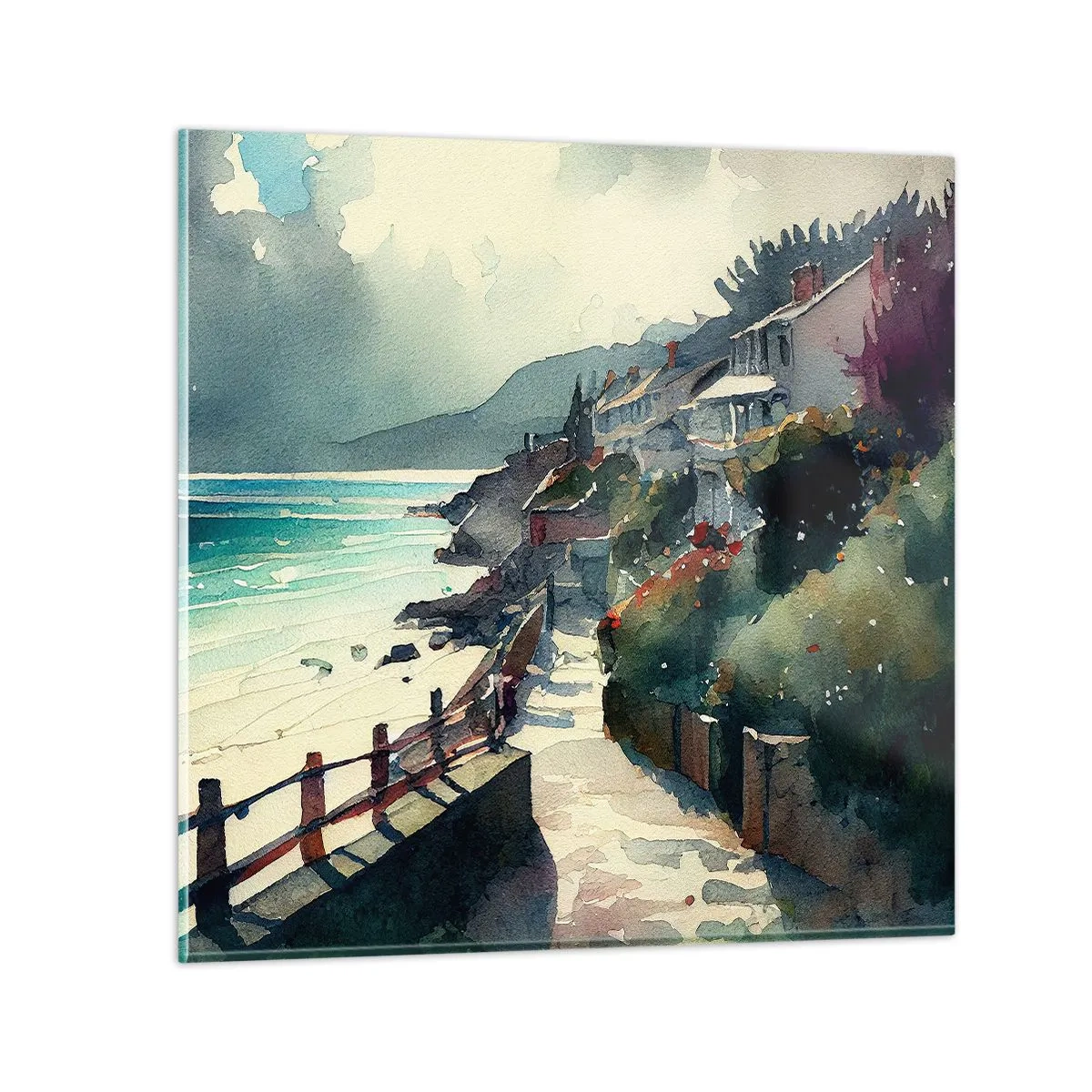 Quadro em vidro - Cidade mediterrânea - 60x60 cm