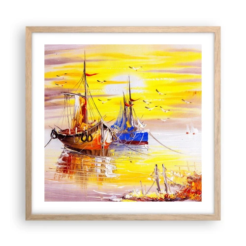 Pôster com moldura de carvalho claro - Um merecido descanso no porto - 50x50 cm