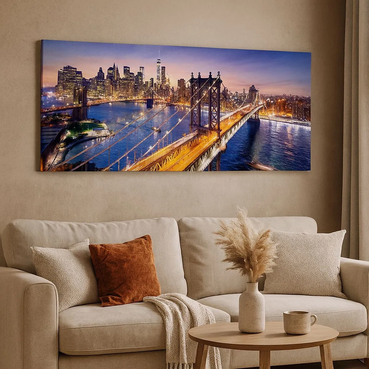 Quadro em tela - Uma ponte luminosa para o coração da cidade - 100x40 cm