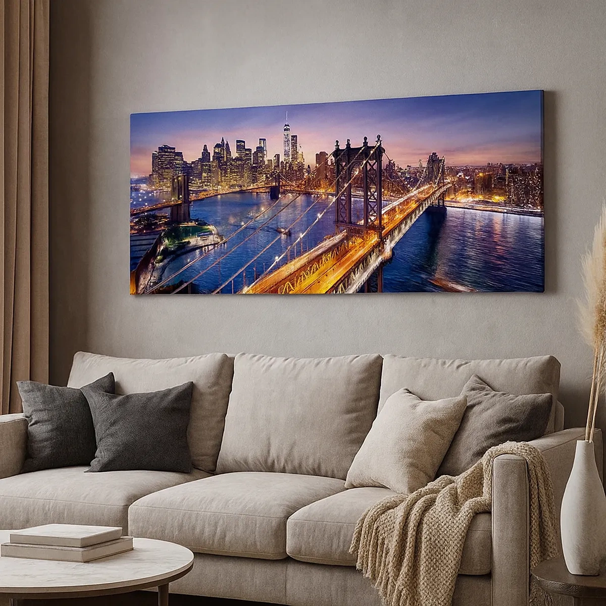 Quadro em tela - Uma ponte luminosa para o coração da cidade - 30x30 cm