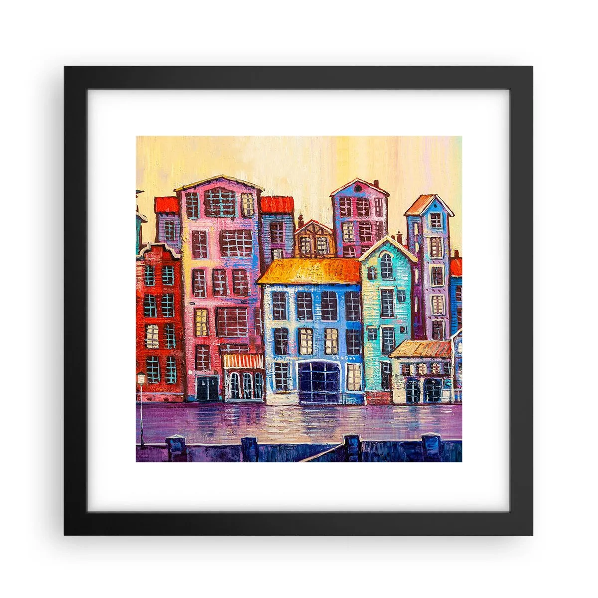 Pôster com moldura preta - Uma cidade como de um conto de fadas - 30x30 cm