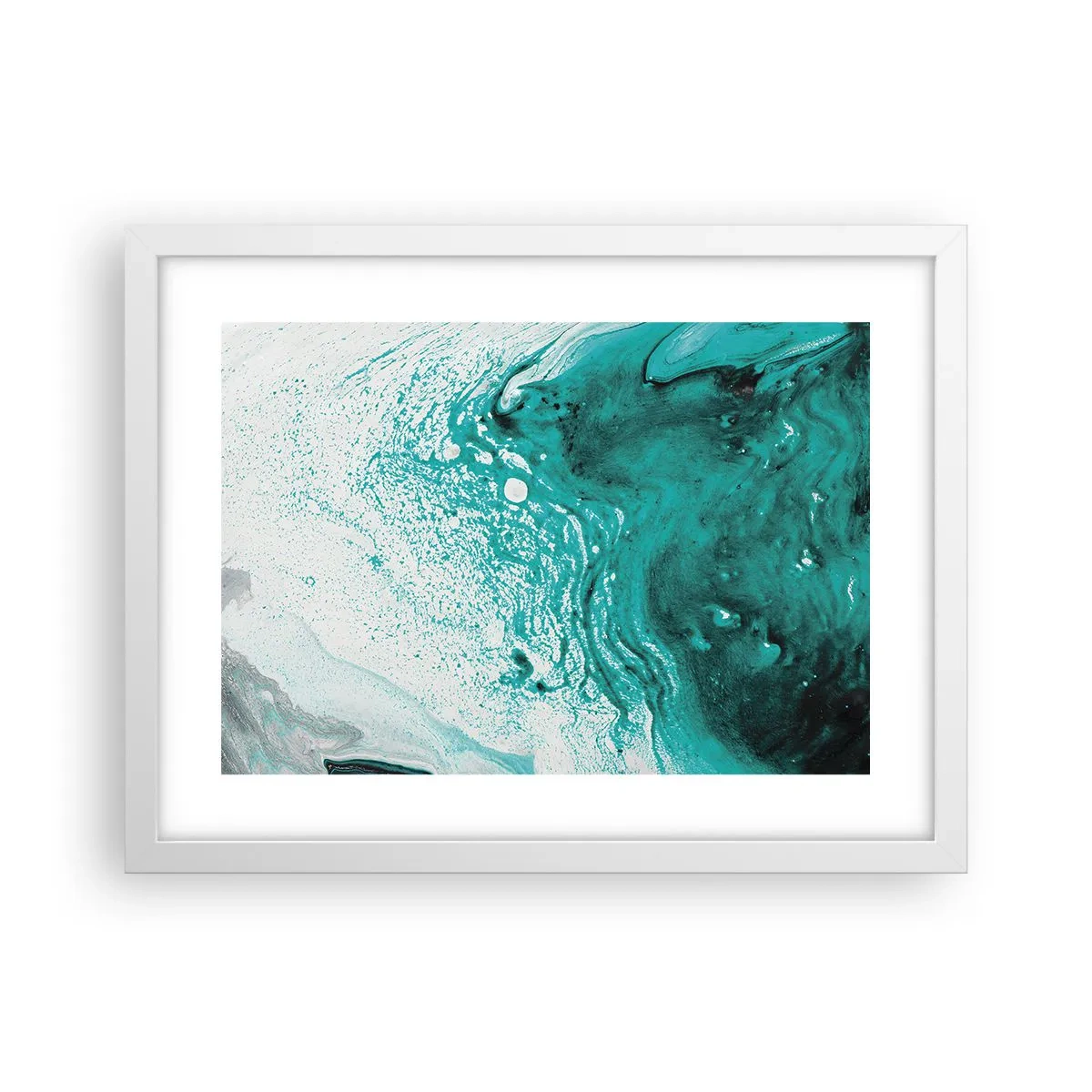 Pôster em moldura branca - Derreter a branco e turquesa - 40x30 cm