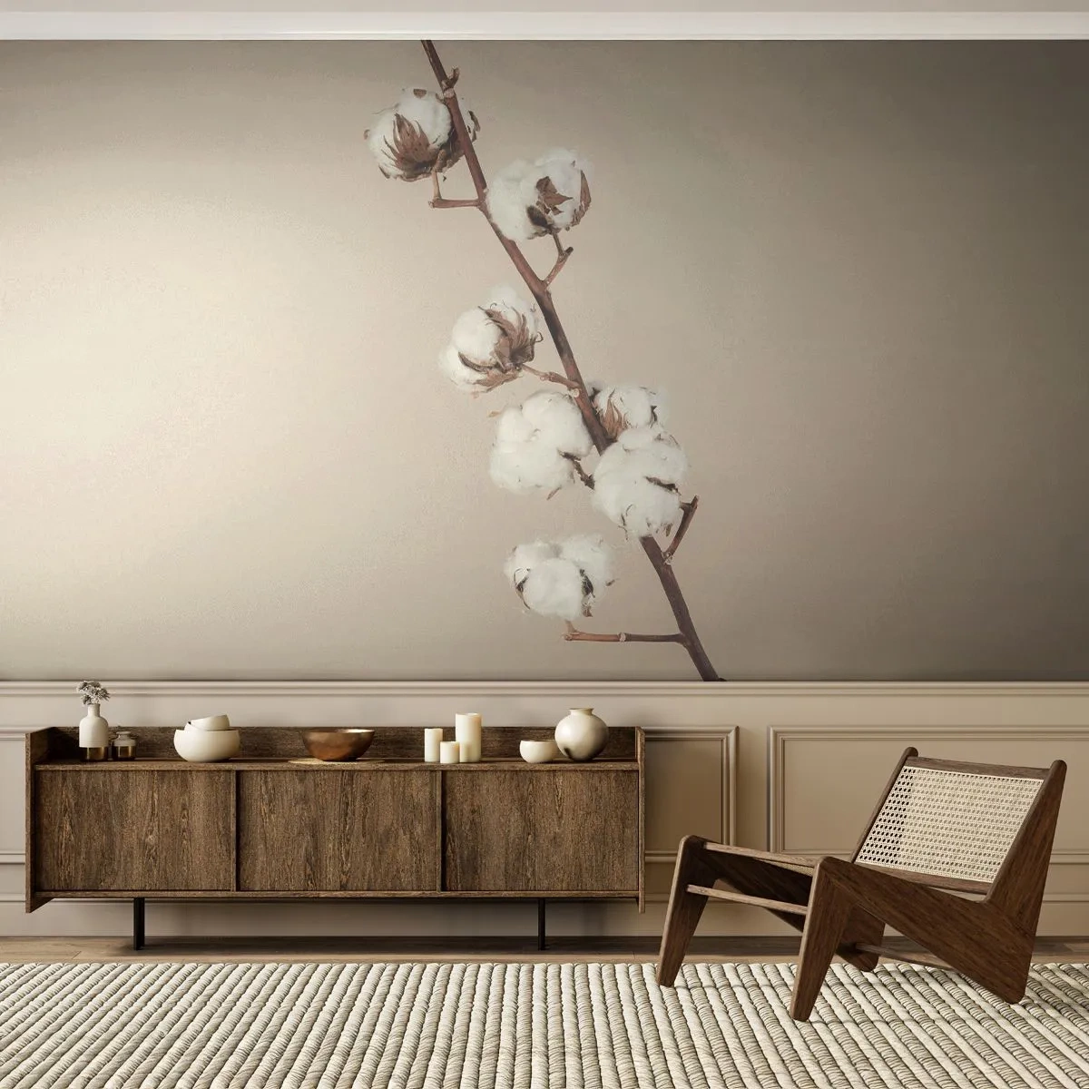 Papel de Parede Premium Canvas - Na fonte da suavidade - Flor de algodão, Natureza, Algodão - 200x140 cm