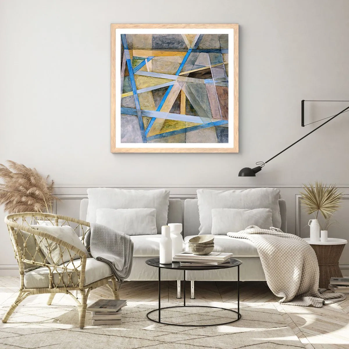 Pôster com moldura de carvalho claro - Em linha reta ou na diagonal? - 40x40 cm