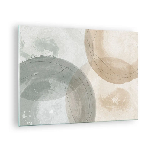 Quadro em vidro - Círculos e linhas pastel em uma composição sutil - 70x50cm - Difusão de Mundos - Decoração de parede moderna para a sala de estar e quarto ARTTOR