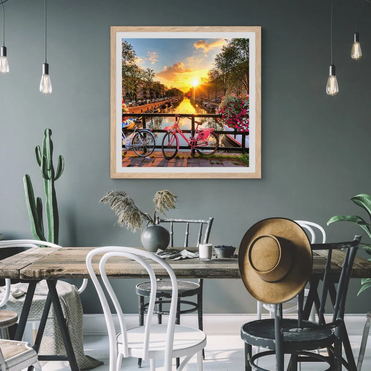 Pôster com moldura de carvalho claro - Manhã de primavera em Amsterdã - 40x40 cm