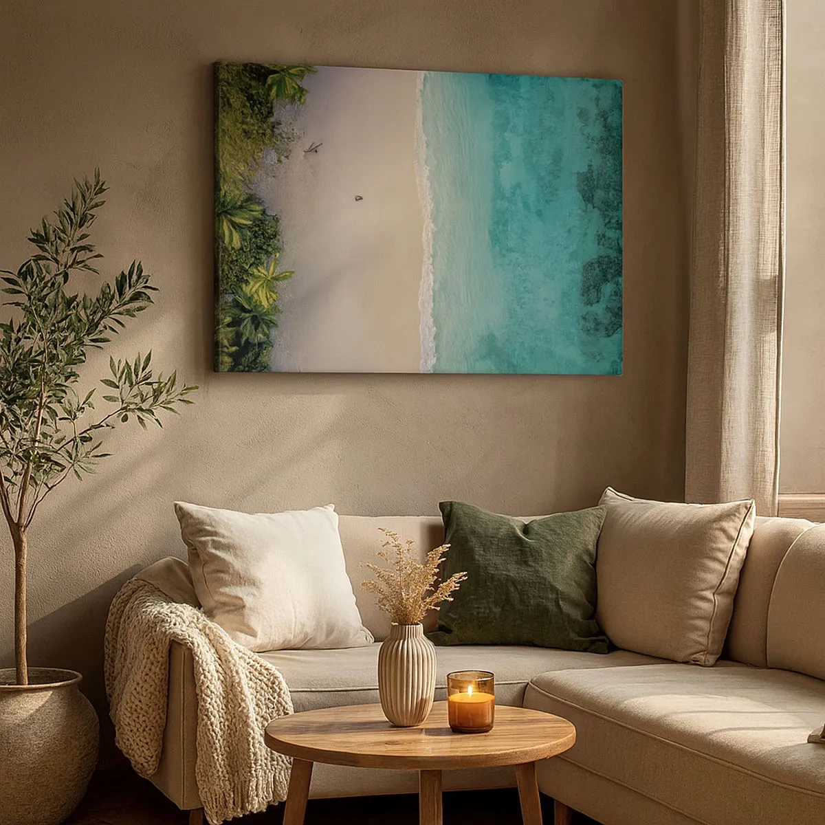 Quadro em tela - Vista aérea de uma praia tropical com água azul-turquesa - 70x50cm - Praia do paraíso - Decoração de parede moderna para a sala de estar e quarto ARTTOR