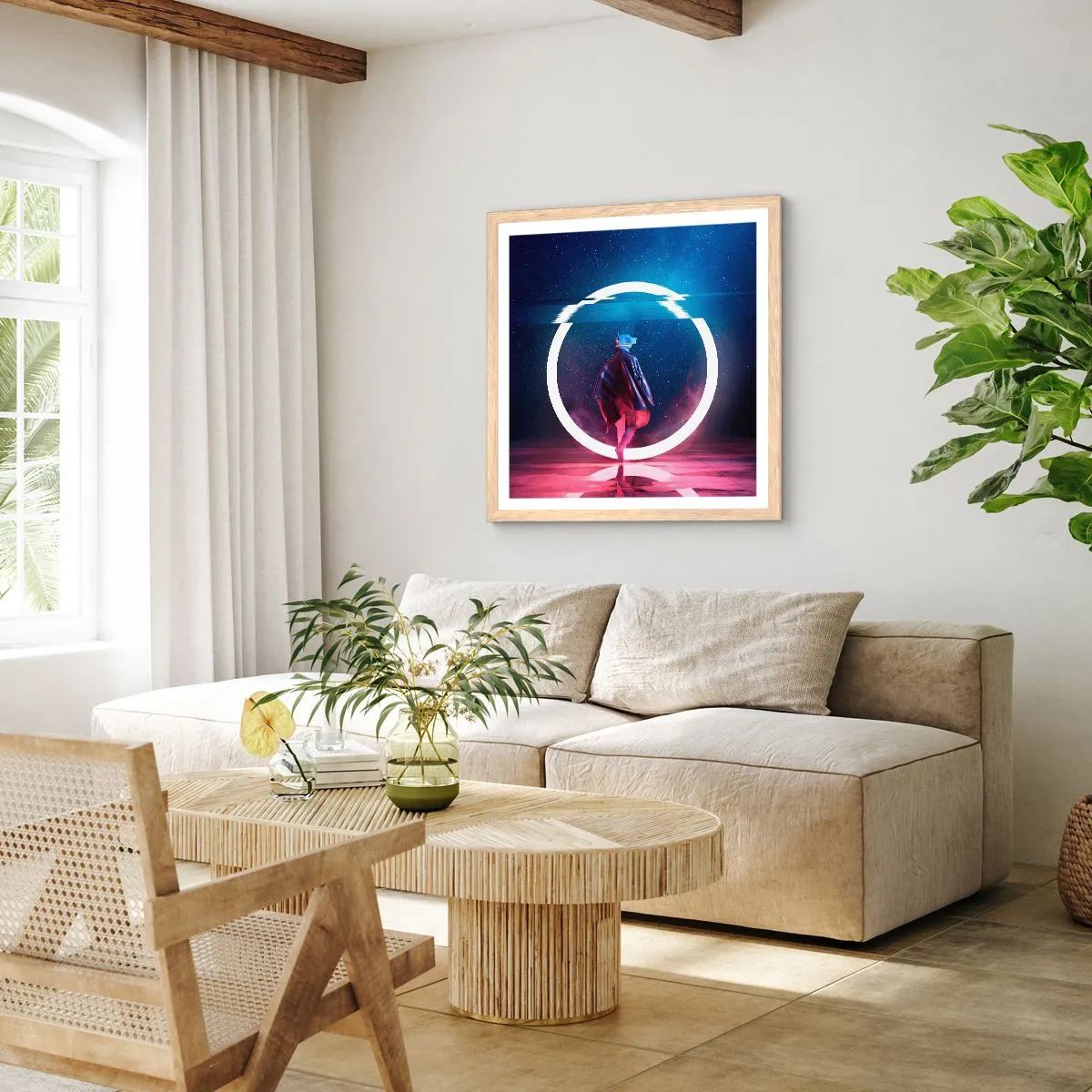 Pôster com moldura de carvalho claro - Entre Mundos - 40x40 cm