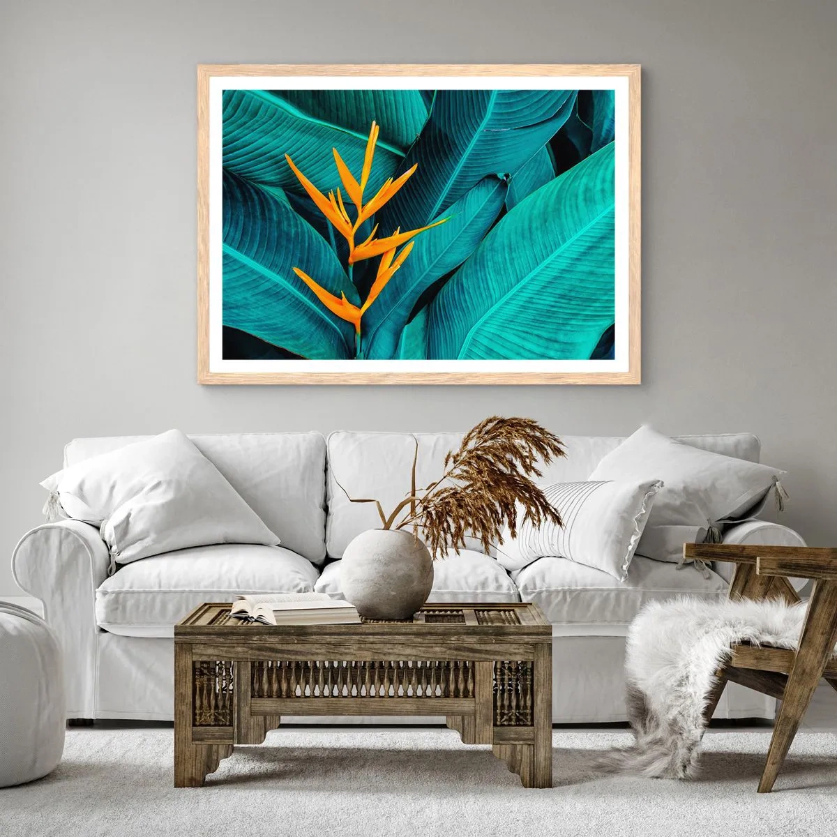 Pôster com moldura de carvalho claro - Flor do Éden - 91x61 cm