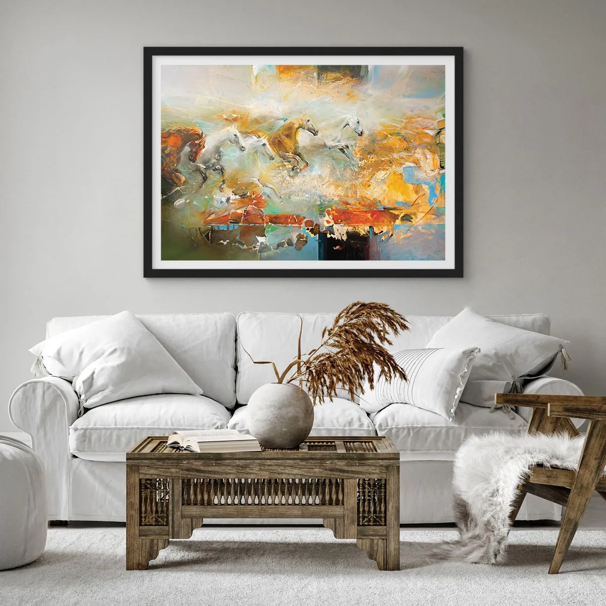 Pôster com moldura preta - A galope através da luz - 100x70 cm