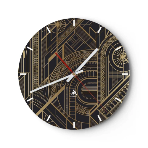 Relógio de parede - Relógio em vidro - Padrão geométrico abstrato em cores douradas - 30x30cm - Conceitos, ideias, planos - Decoração de parede moderna para a sala de estar, cozinha e quarto ARTTOR