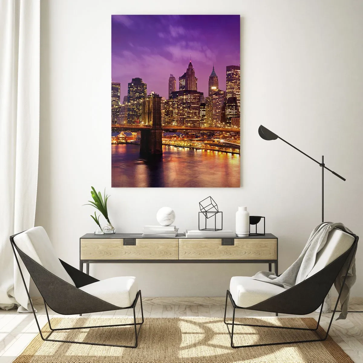Quadro em vidro - Manhathann roxa e dourada - 50x70 cm