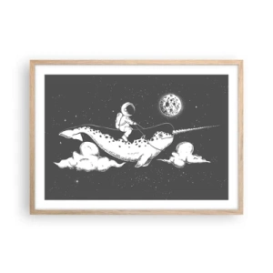 Pôster com moldura de carvalho claro - Cavaleiro Espacial - 70x50 cm