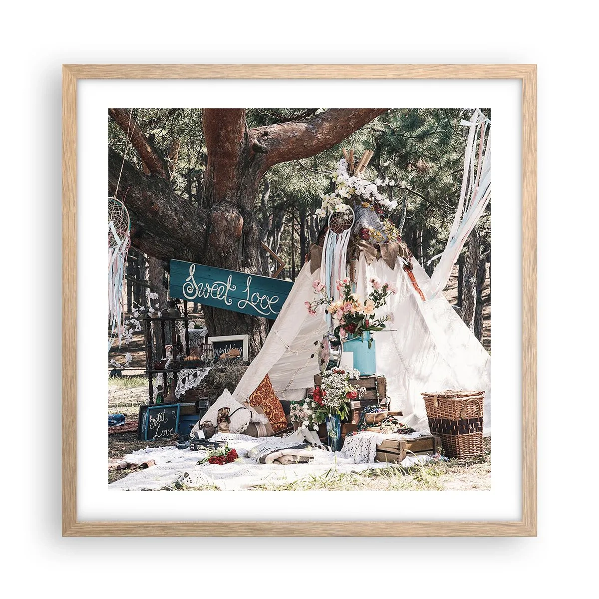 Pôster com moldura de carvalho claro - Make love… - 50x50 cm