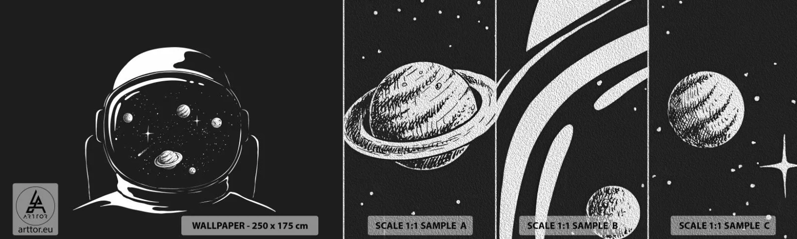 Amostra de papel de parede Premium Sand - Bela Vista - Astronauta, Cosmos, Universo - 100x30 cm