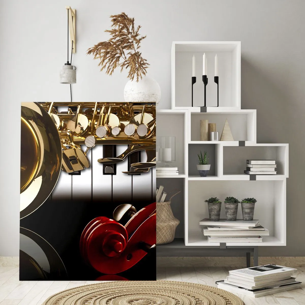 Quadro em vidro - Metal, madeira e marfim - 80x120 cm