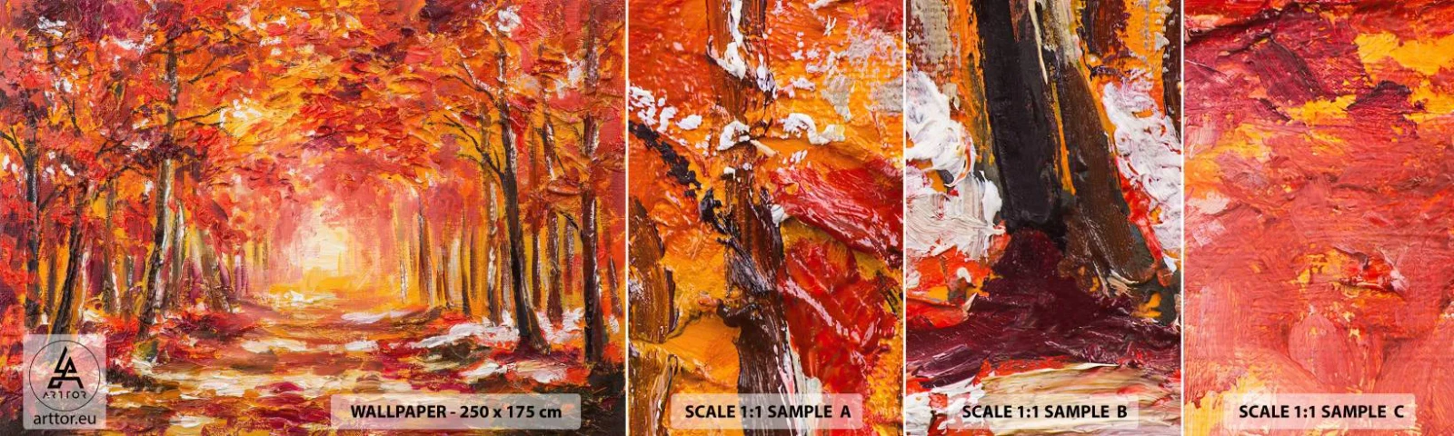 Amostra de Papel de Parede Standard Eco - Floresta de cobre - Outono, Parque, Paisagem - 100x30 cm