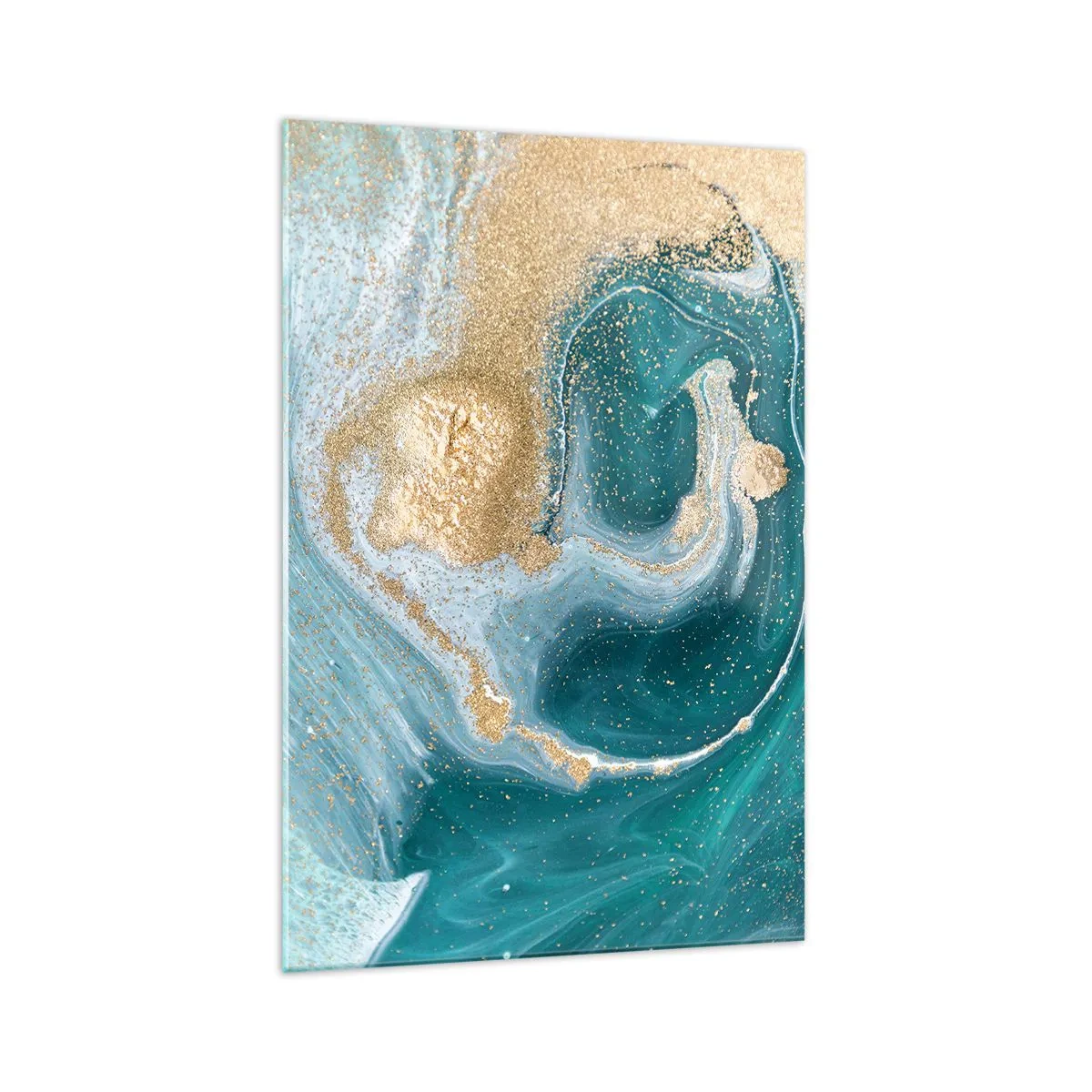 Quadro em vidro - Um vórtice de ouro e turquesa - 70x100 cm