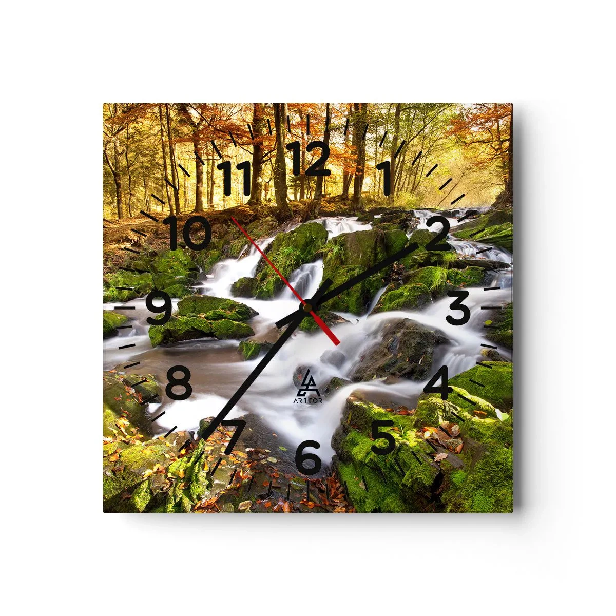 Relógio de parede - Relógio em vidro - Pela floresta de outono - 30x30 cm