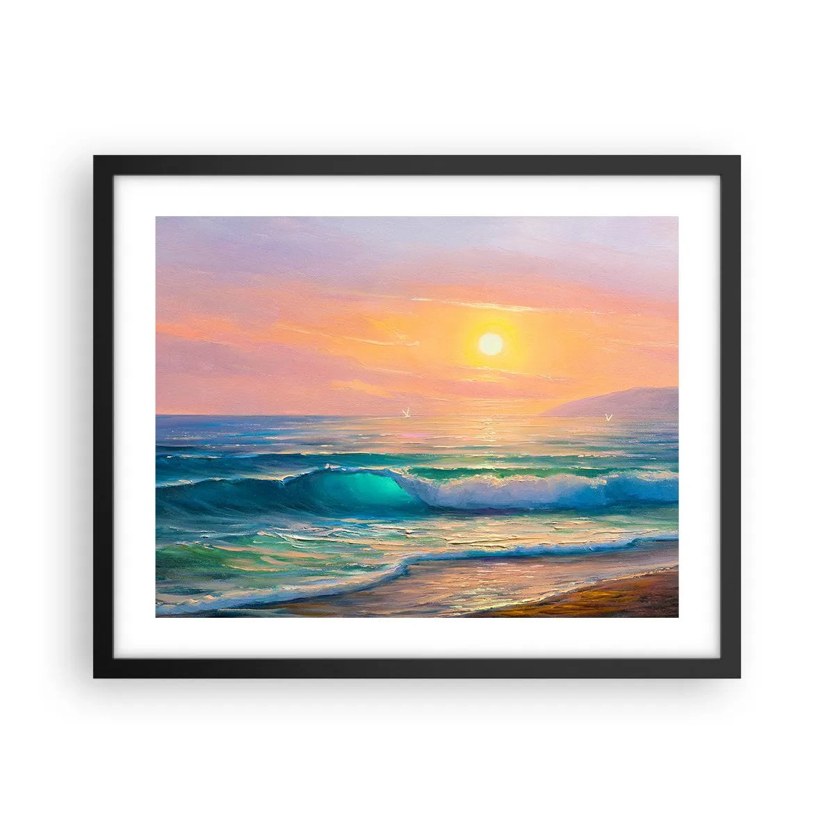 Pôster com moldura preta - O canto turquesa das ondas - 50x40 cm