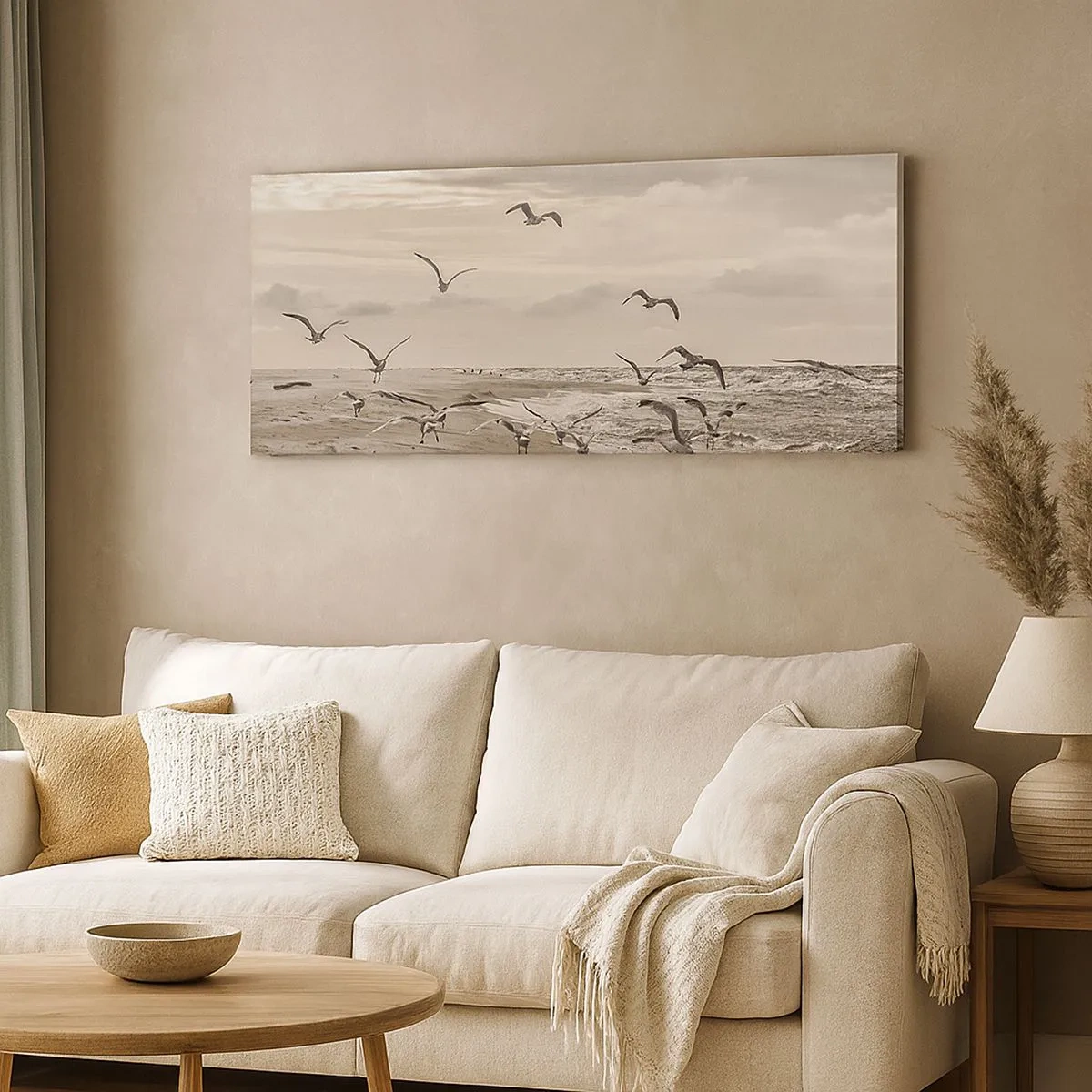 Quadro em tela - O som do mar, o canto dos pássaros - 100x40 cm