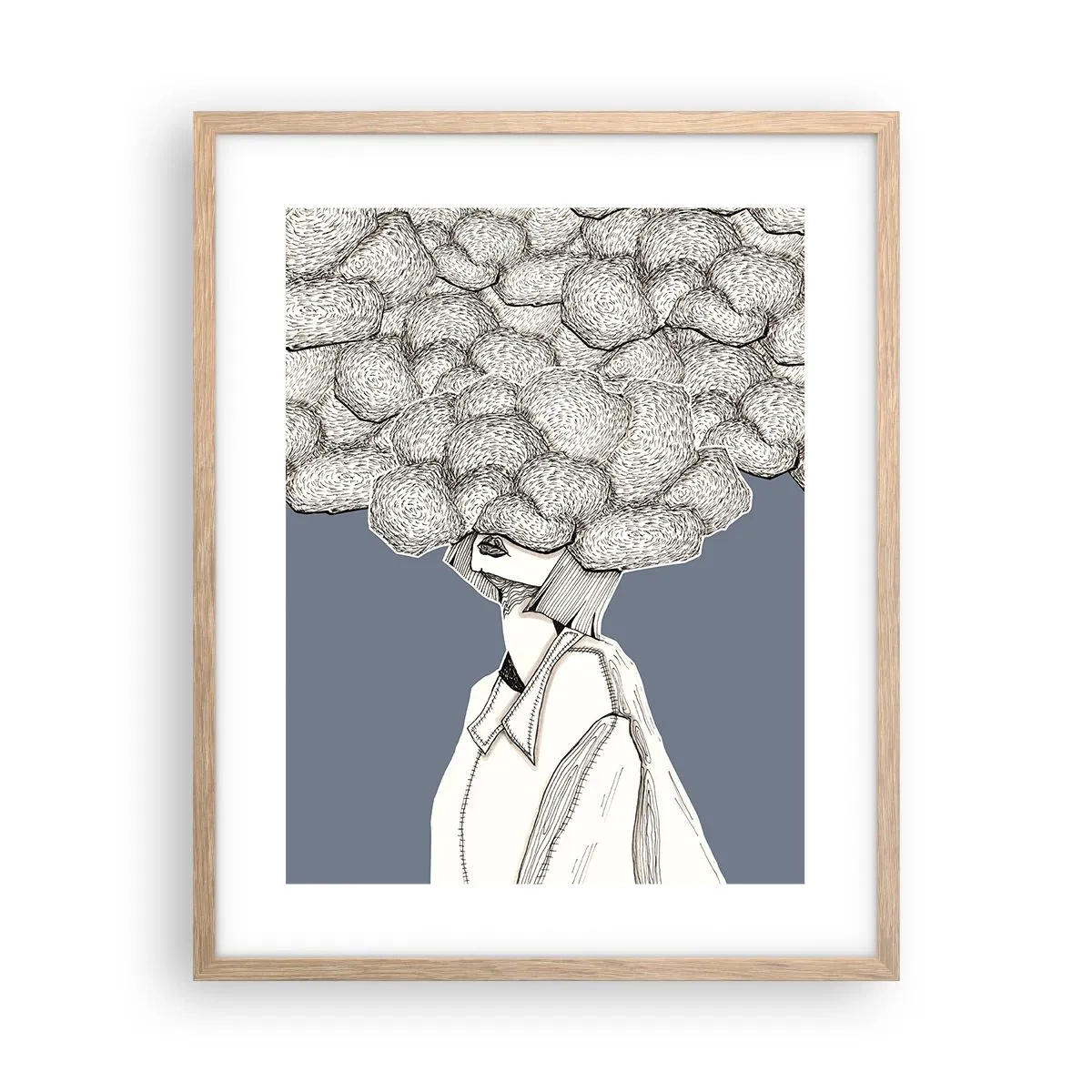Pôster com moldura de carvalho claro - Com a cabeça nas nuvens - 40x50 cm