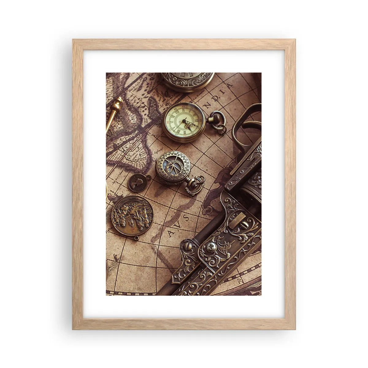 Pôster com moldura de carvalho claro - A aventura nos chama - 30x40 cm