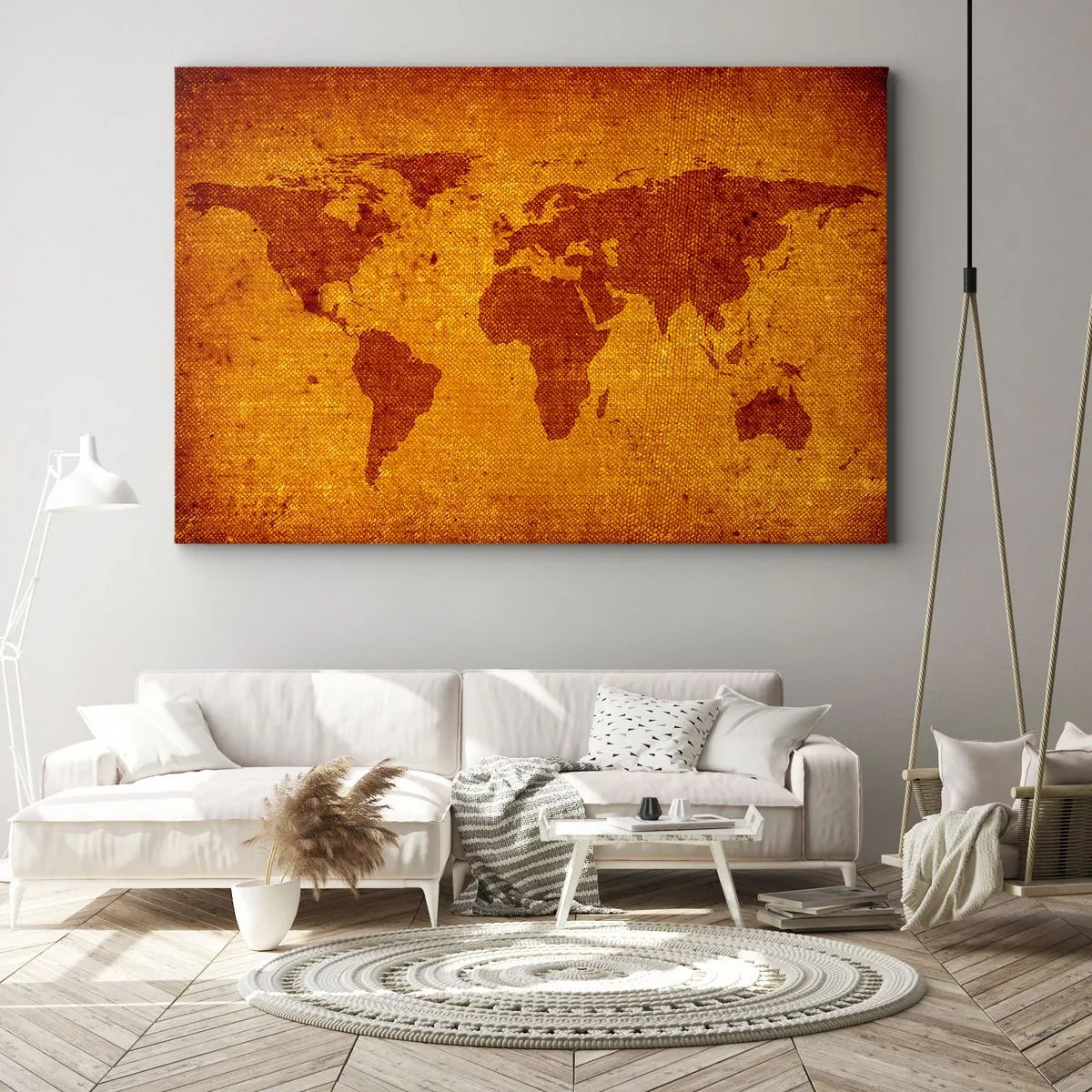 Quadro em tela - Mapa-múndi vintage em fundo marrom e dourado. - 70x50cm - Convite para viajar - Decoração de parede moderna para a sala de estar e quarto ARTTOR