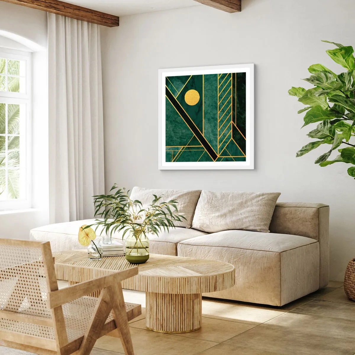 Pôster em moldura branca - A dinâmica do ouro e do azul - 30x30 cm