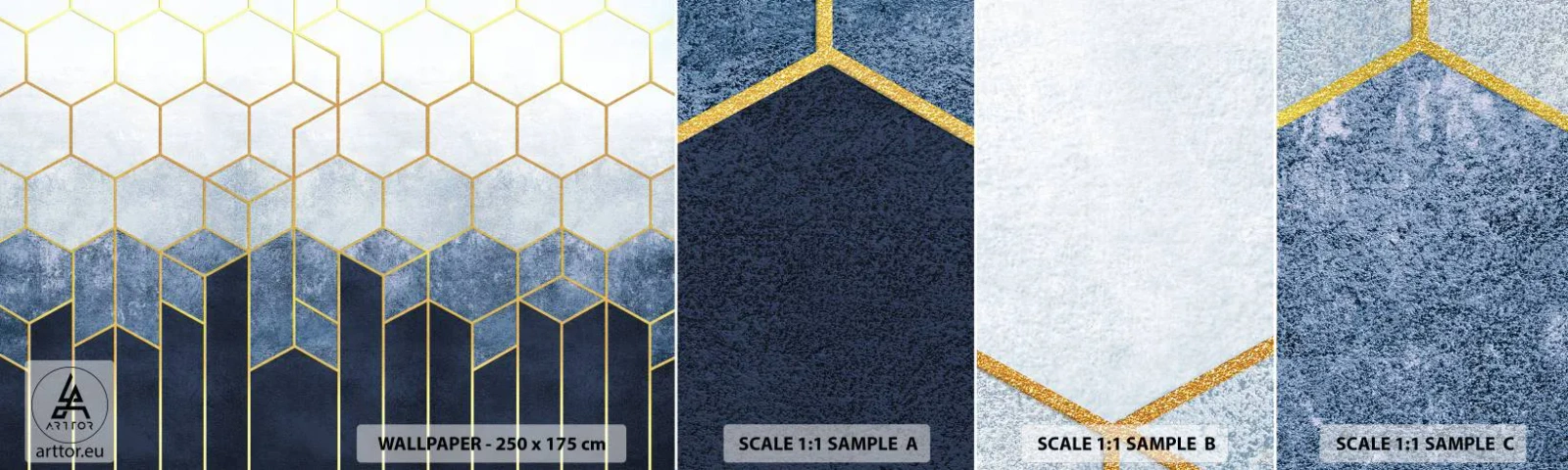 Amostra de Papel de Parede Standard Eco - Composição em ritmo sincopado - Abstração, Pedaço, Hexágono - 100x30 cm