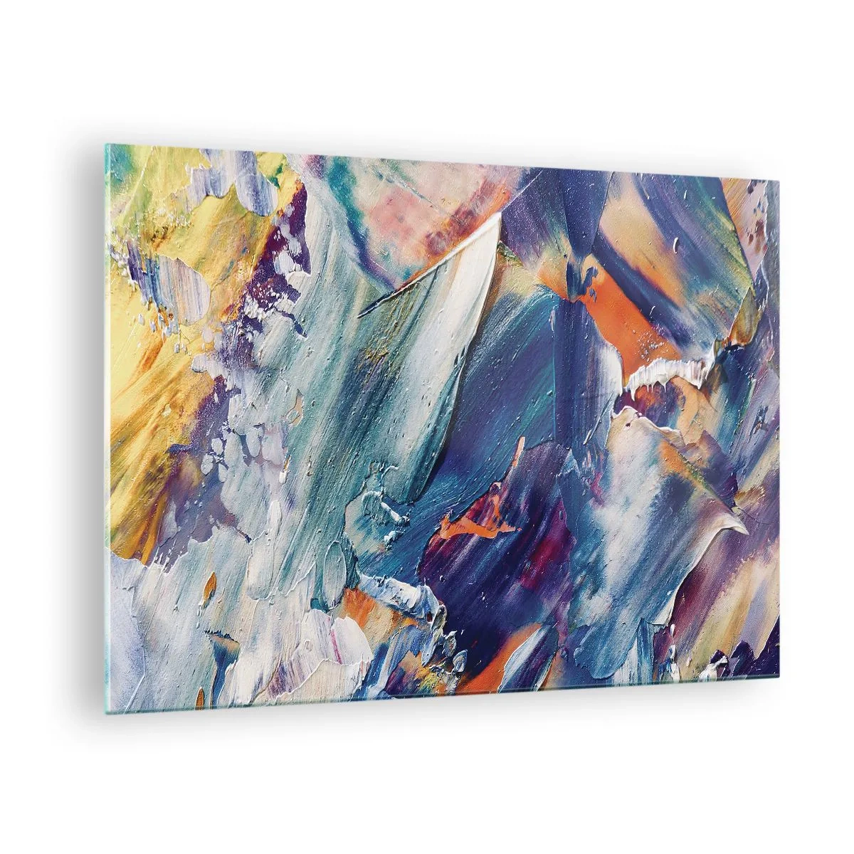 Quadro em vidro - Abstração dinâmica com pinceladas grossas - 70x50cm - Confusão de cores - Decoração de parede moderna para a sala de estar e quarto ARTTOR