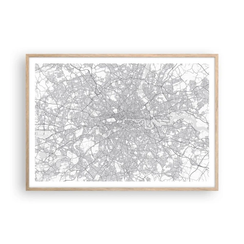 Pôster com moldura de carvalho claro - Mapa do labirinto de Londres - 100x70 cm