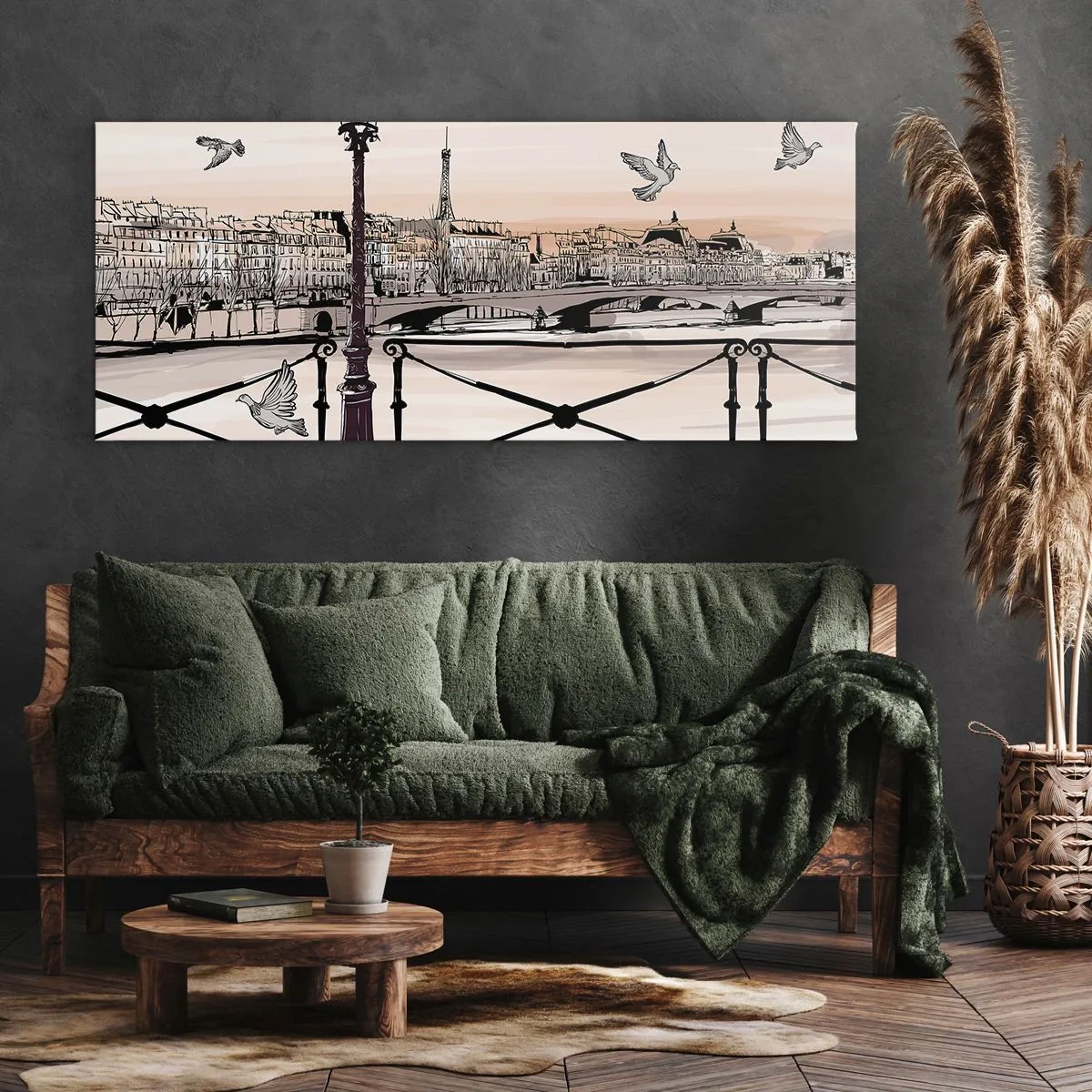 Quadro em tela - Sobre os telhados de Paris - 100x40 cm