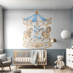 Papel de Parede Premium Sand - Doce infância - Cavalos, Carrossel, Infantil - 100x70 cm
