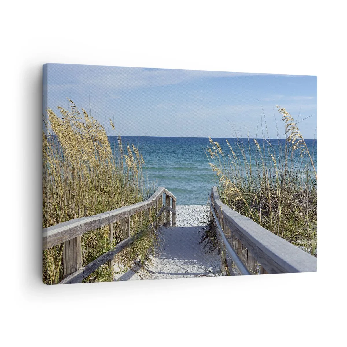Quadro em tela - Caminho para a praia com vista para o mar - 70x50cm - Ao sol, ao vento - Decoração de parede moderna para a sala de estar e quarto ARTTOR