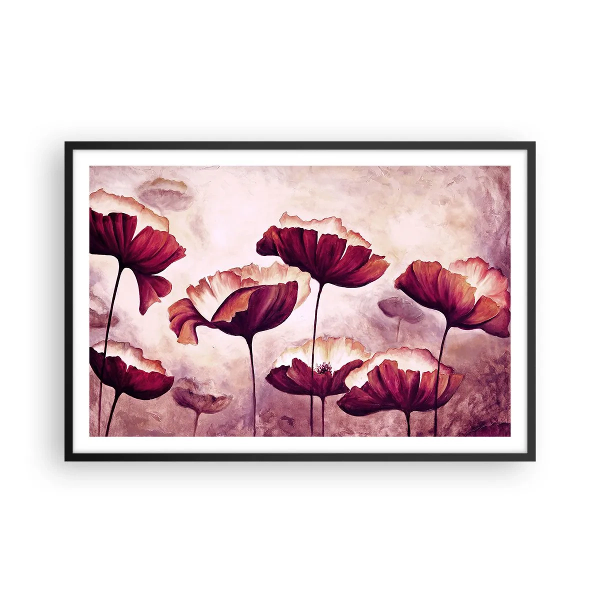 Pôster com moldura preta - Pétala vermelha e branca - 91x61 cm