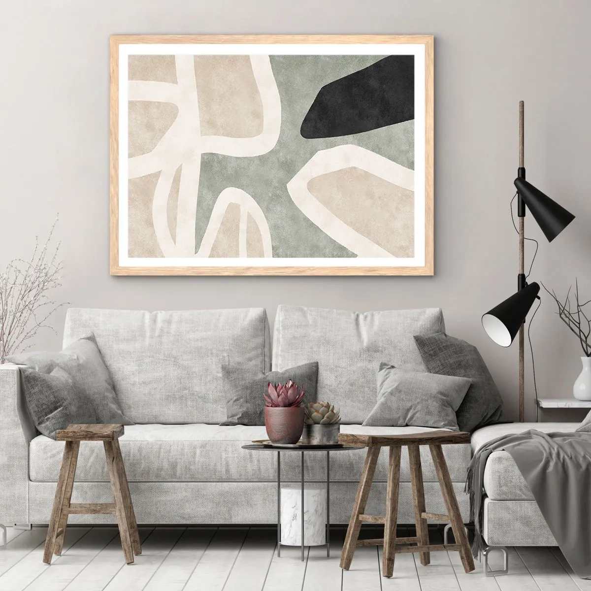 Pôster com moldura de carvalho claro - Composição com motivo preto - 100x70 cm