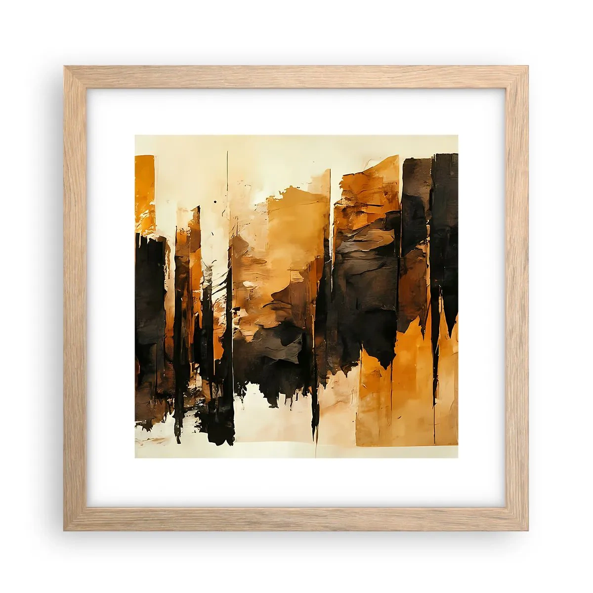Pôster com moldura de carvalho claro - Harmonia de preto e dourado - 30x30 cm