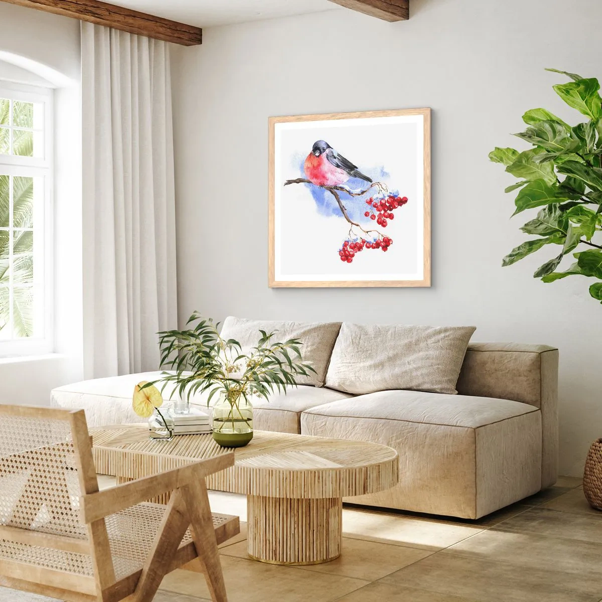 Pôster com moldura de carvalho claro - Inverno a cores - 60x60 cm