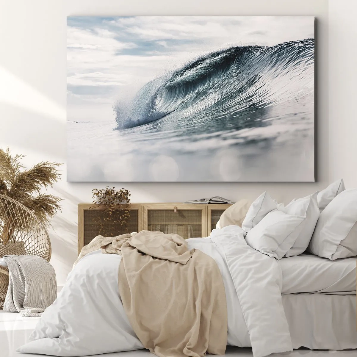 Quadro em tela - Uma onda do mar capturada em um momento dinâmico contra o céu - 70x50cm - Pico de água - Decoração de parede moderna para a sala de estar e quarto ARTTOR