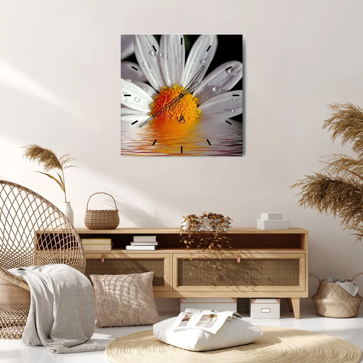 Relógio de parede - Relógio em vidro - As margaridas do sol nascente - 30x30 cm