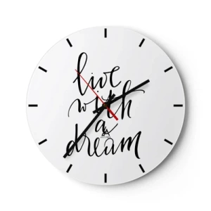 Relógio de parede - Relógio em vidro - Letras minimalistas em preto sobre fundo branco - 30x30cm - Of course - Decoração de parede moderna para a sala de estar, cozinha e quarto ARTTOR