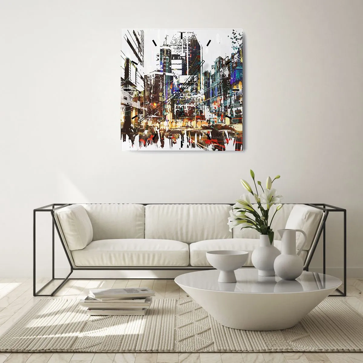 Relógio de parede - Relógio em vidro - Cidade cintilante - 30x30 cm