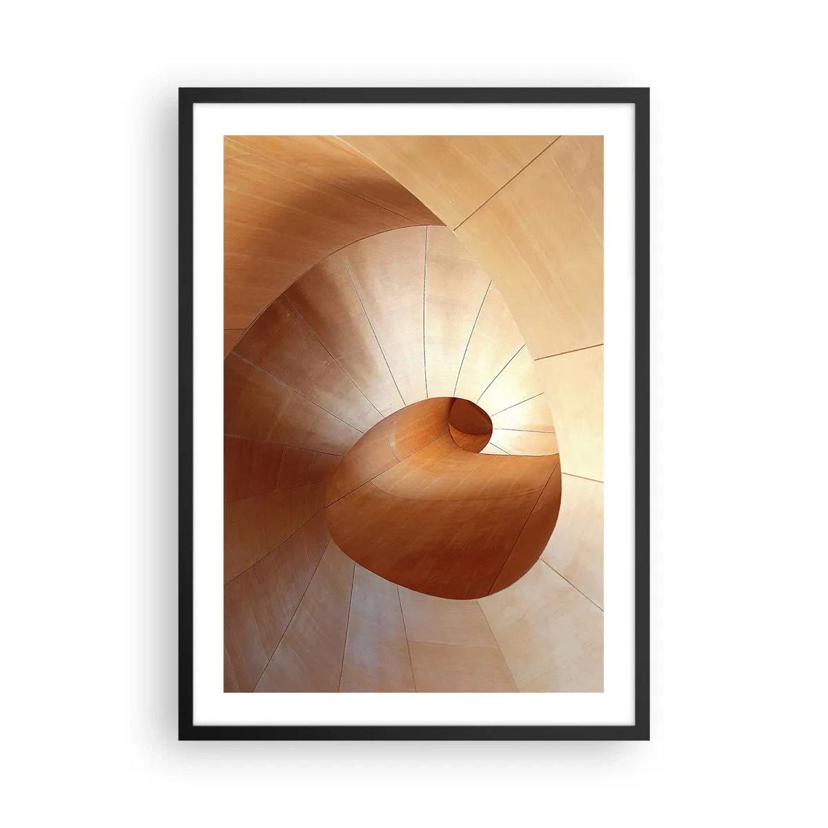 Pôster com moldura preta - Estrutura espiral de madeira com tonalidade dourada - 50x70cm - Serpentina arquitetônica - Decoração de parede moderna para a sala de estar e quarto ARTTOR